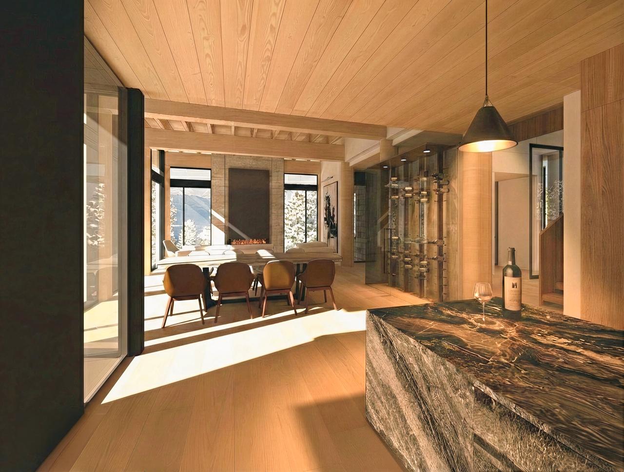 Kitchen with timber cabinetry and stone island