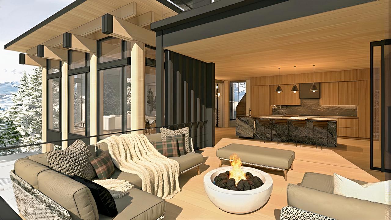 Covered terrace with mountain view